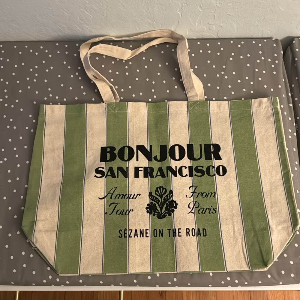 Sézane "Bonjour San Francisco” Striped Canvas Tote